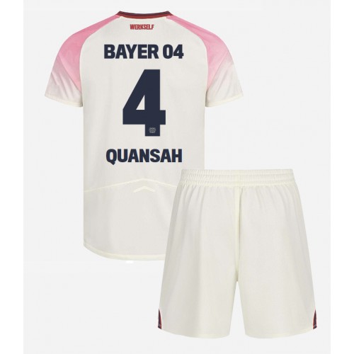 Stroje piłkarskie Bayer Leverkusen Jarell Quansah #4 Koszulka Wyjazdowej dla dzieci 2025-26 Krótki Rękaw (+ szorty)
